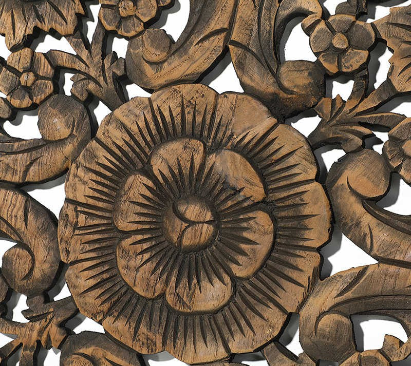 Clearance Thai Teak Lotus Carved Wall Panel, Southeast Asian Hotel & Spa Decor Relief Art