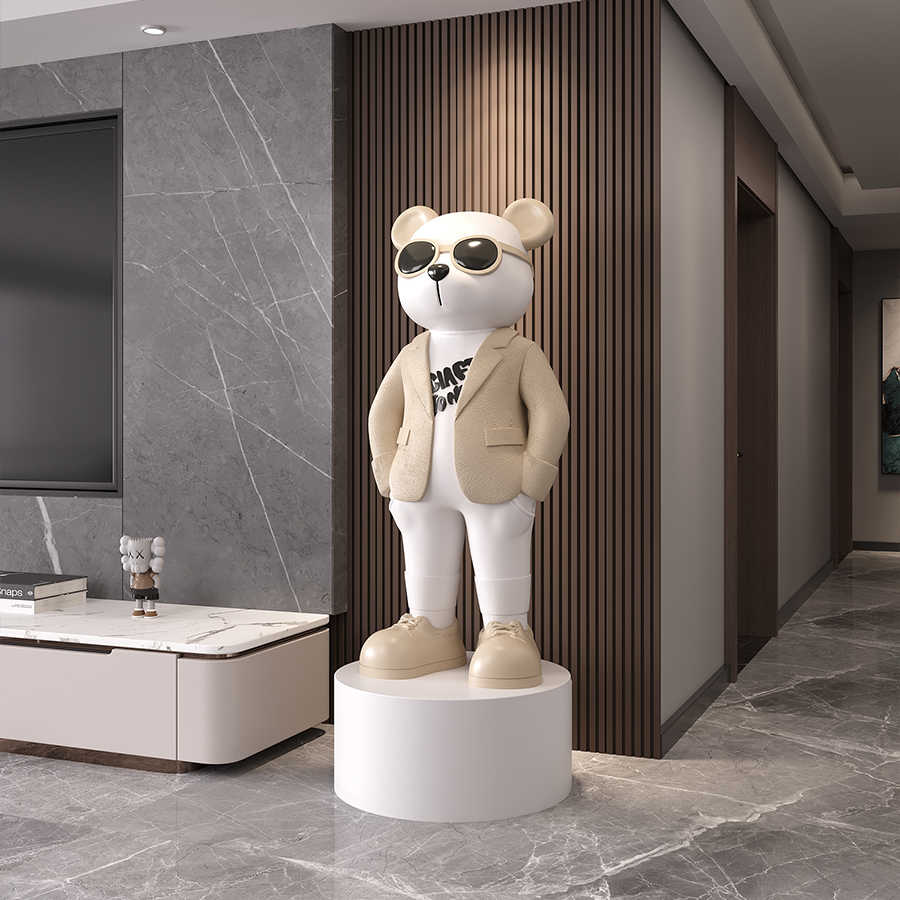 Modern Standing Bear Floor Sculpture, Trendy Large Decor Statue for Living Room, Foyer, TV Cabinet or Office
