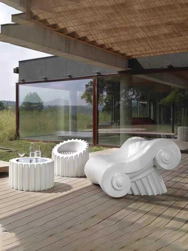 Designer Roman Column Lounge Chair – Contemporary Fiberglass Sculptural Outdoor Seating with Classical Architecture Inspiration