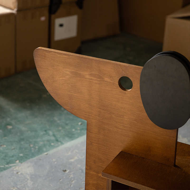 Whimsical Dog-Shaped Wooden Bench, Mid-Century Modern Pet-Inspired Seating with Circular Accents, Creative Studio Furniture & Entryway Shoe Bench