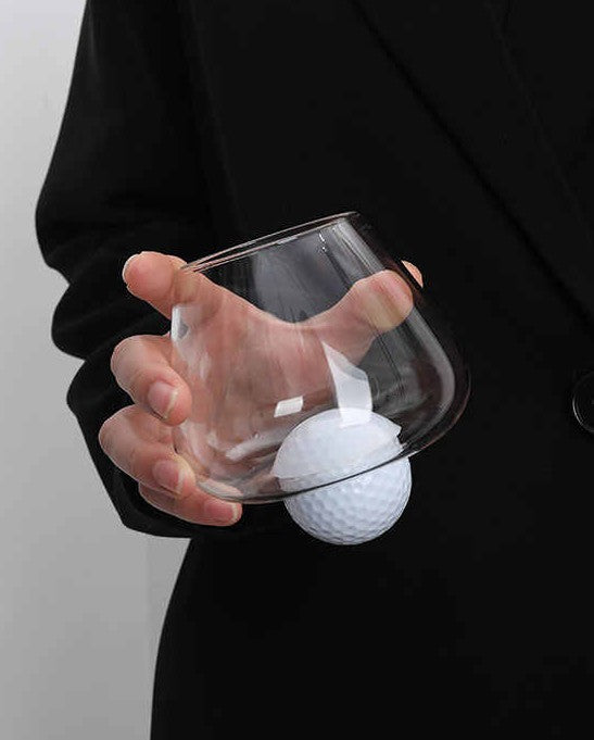 Golf Ball Whiskey Glass Set 375ml – Creative Home Bar Vintage Rocks Glass with Tilted Design, Old Fashioned Cocktail Tumbler, 2 Pack