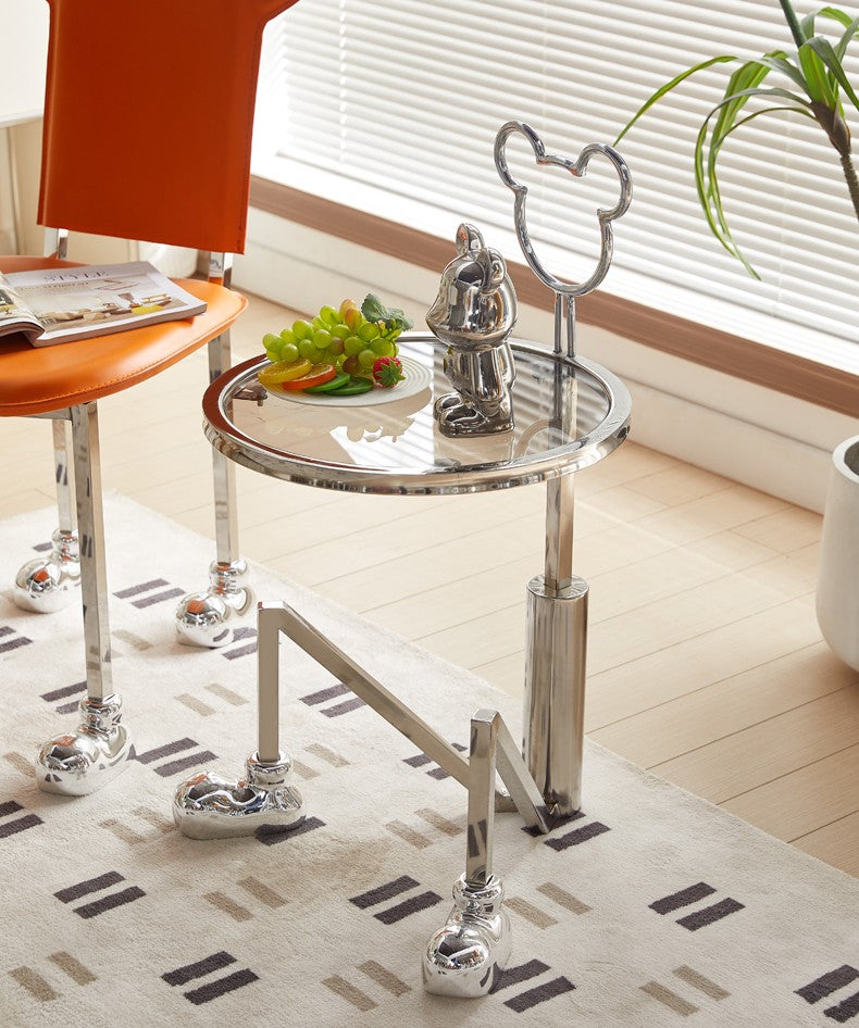 Mickey Designer Chrome Side Table – Modern Nordic Creative End Table for Sofa, Living Room Accent Tea Table