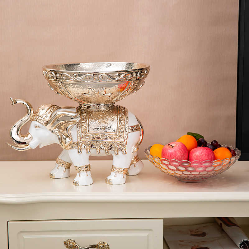 Luxury Elephant Fruit Bowl – Ornate Resin Decorative Centerpiece for Living Room, TV Stand, Hotel Decor