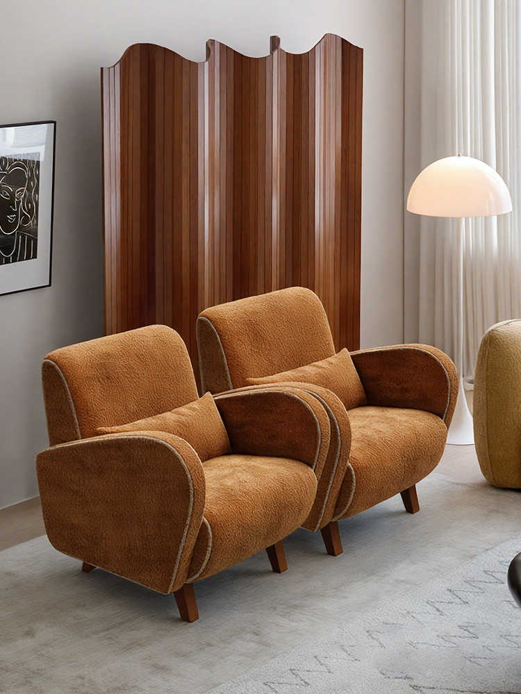 Mid-Century Vintage Chenille Lazy Lounge Chair – Retro Cozy Accent Armchair for Small Apartment, Living Room & Bedroom