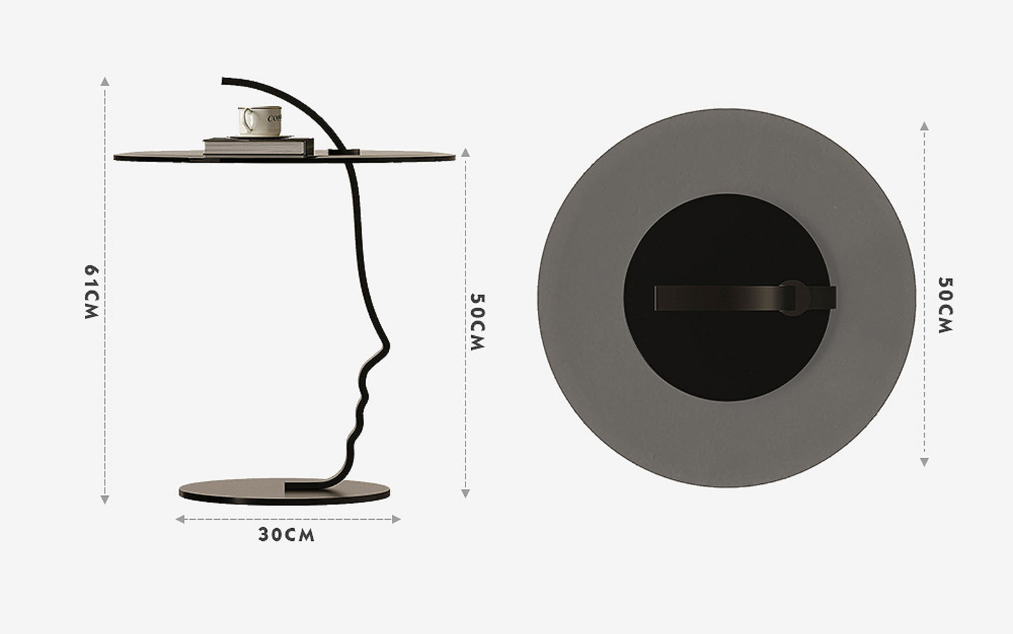 Designer Glass Side Table, Modern Minimalist Sculptural Accent Table for Small Spaces, Creative Curved Design