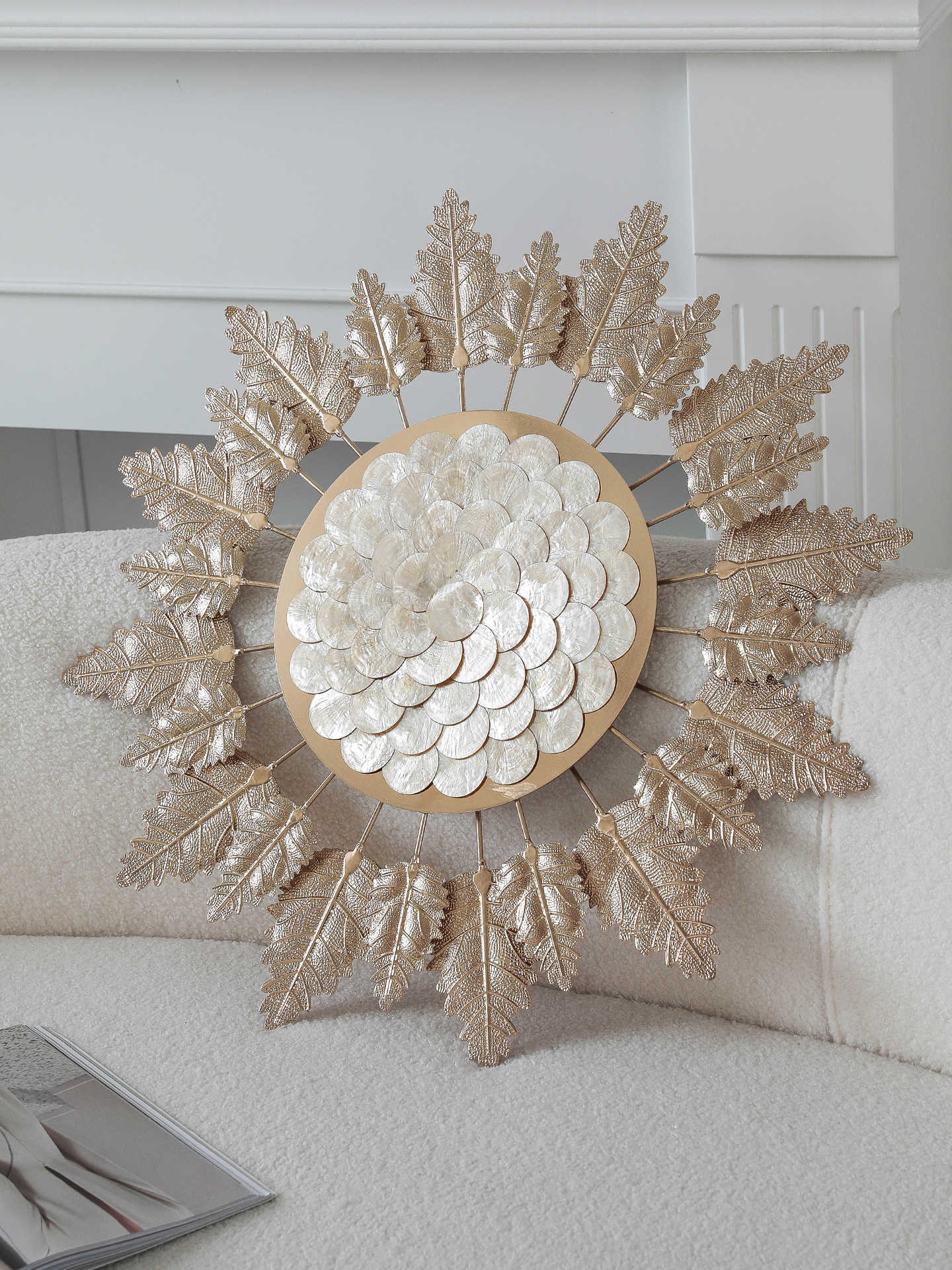 Luxury Gold Leaf and Pearl Shell Tree of Life Metal Wall Art, Decorative Living Room & Dining Room Hanging Sculpture