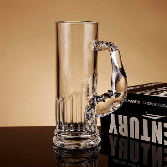 Creative Strongman Beer Mug, Large Capacity Craft Beer Glass with Muscular Handle, 580ml Transparent Glass Tankard for Beer & Juice