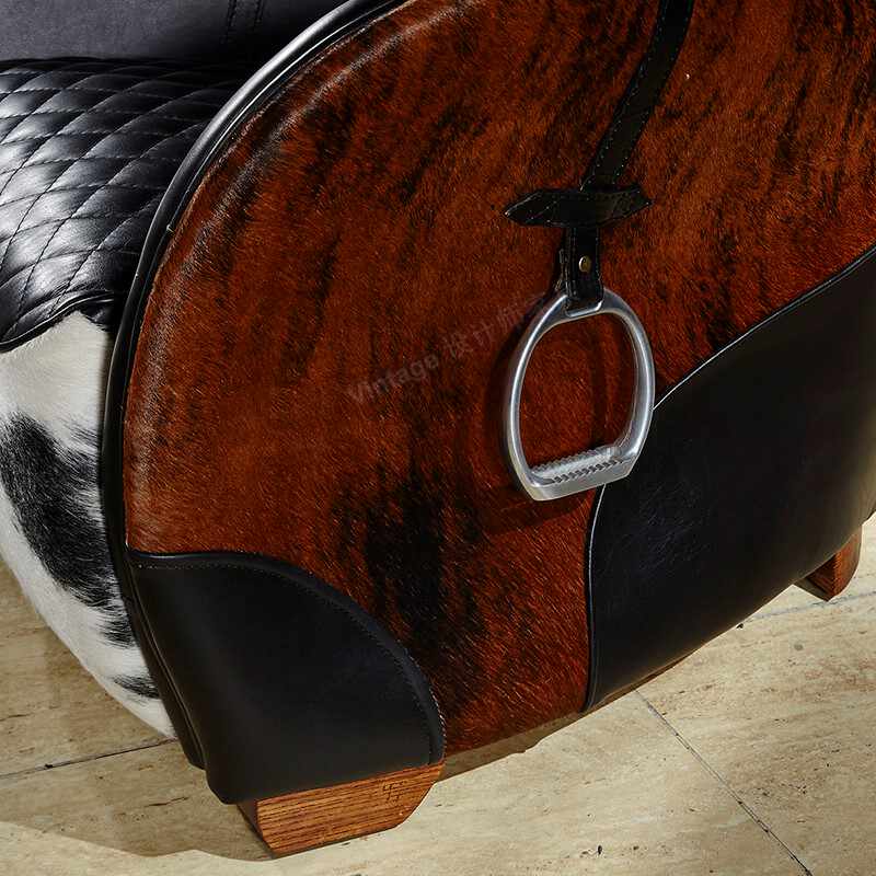 Italian Luxury Saddle Chair – Premium Waxed Leather & Cowhide Accent Chair with Equestrian-Inspired Design, Vintage European Living Room Furniture