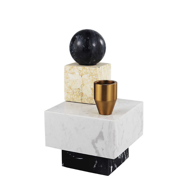 Modern Marble & Gold Geometric Candle Holder, Luxury Artistic Sculpture for Living Room, Office, Hotel or Dining Table Decor