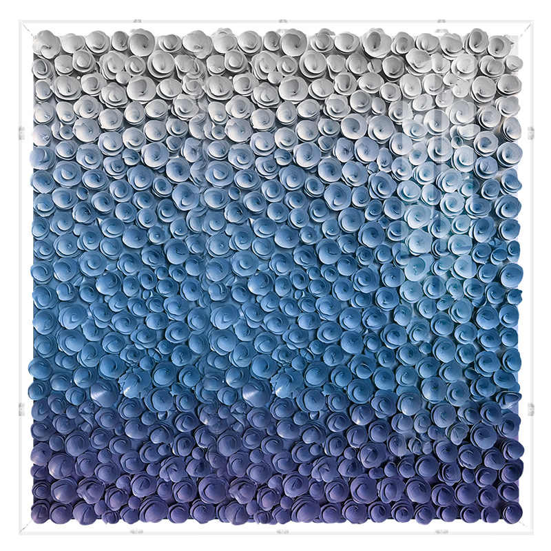 Modern 3D Wooden Floral Wall Art, Luxury Blue Gradient Acrylic Box Frame, Large Sofa Background & Entryway Decorative Panel