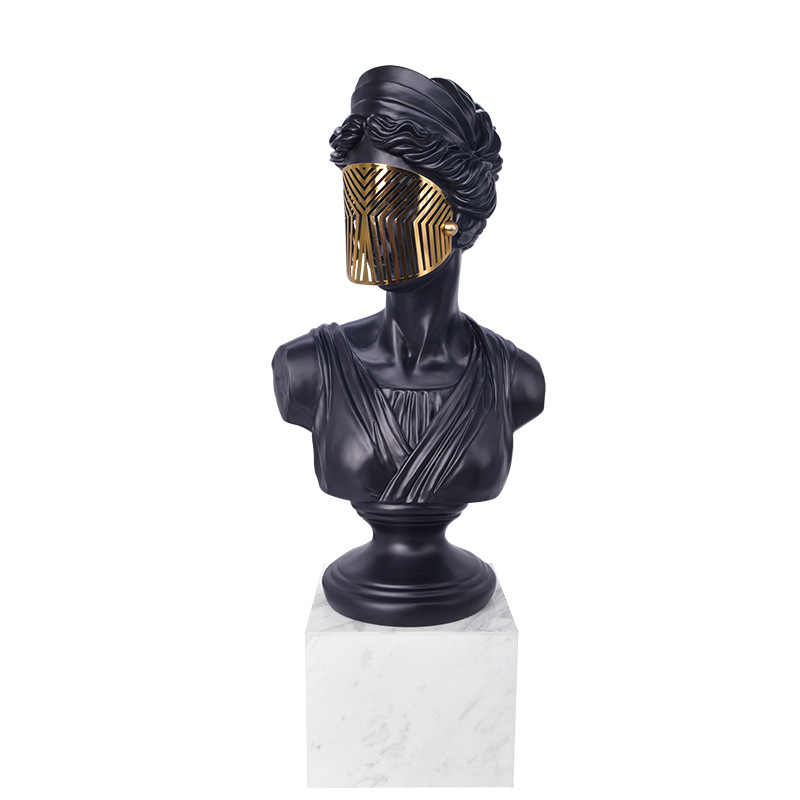 Modern Classical Bust Sculpture – Black & Gold Contemporary Art Figure, Entryway Decor for Hotel Lobby & Home Display