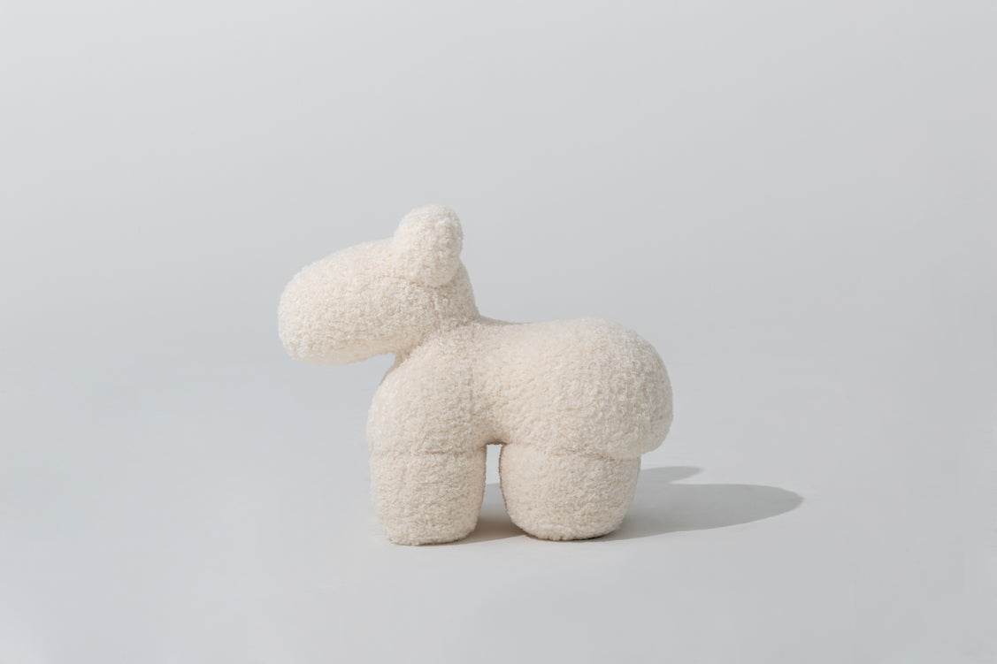 Rona Vintage Pony Chair Ottoman, Cream White Faux Lamb Wool Teddy Bear Footstool, Mid-Century Lounge Chair Accent Piece
