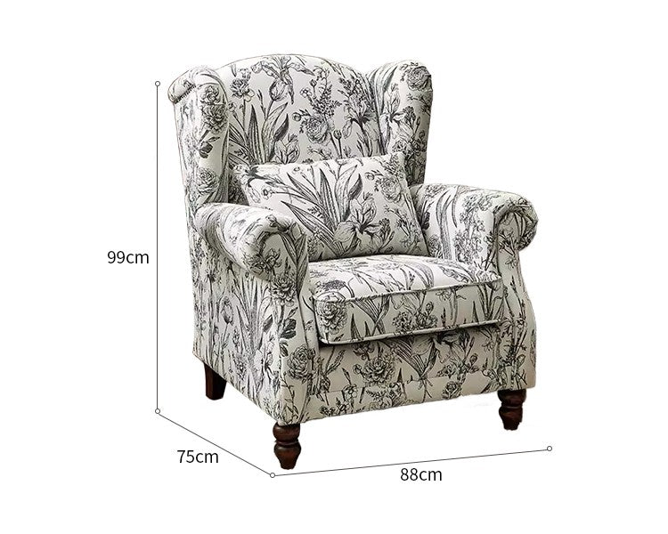 Vintage Floral Tiger Chair – Black and White Retro Lounge Armchair, Single Sofa for Living Room/Garden/Balcony