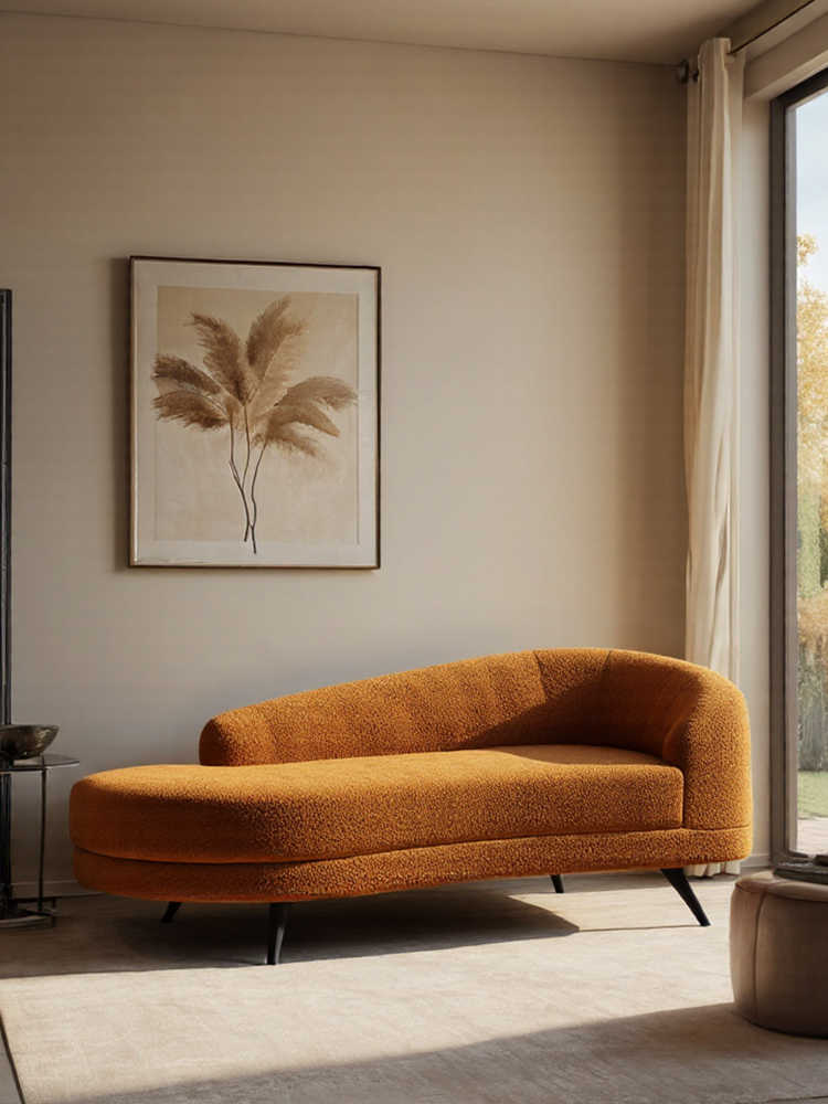Vintage Chenille Fabric Chaise Lounge Sofa – Retro Cozy Lazy Lounger for Small Living Room, Bedroom & Balcony