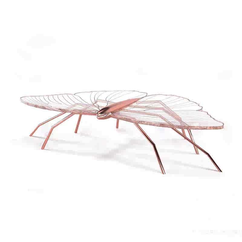 Designer Butterfly Acrylic Coffee Table, Pink Transparent Modern Art-Inspired Center Table, Luxury Living Room Statement Piece