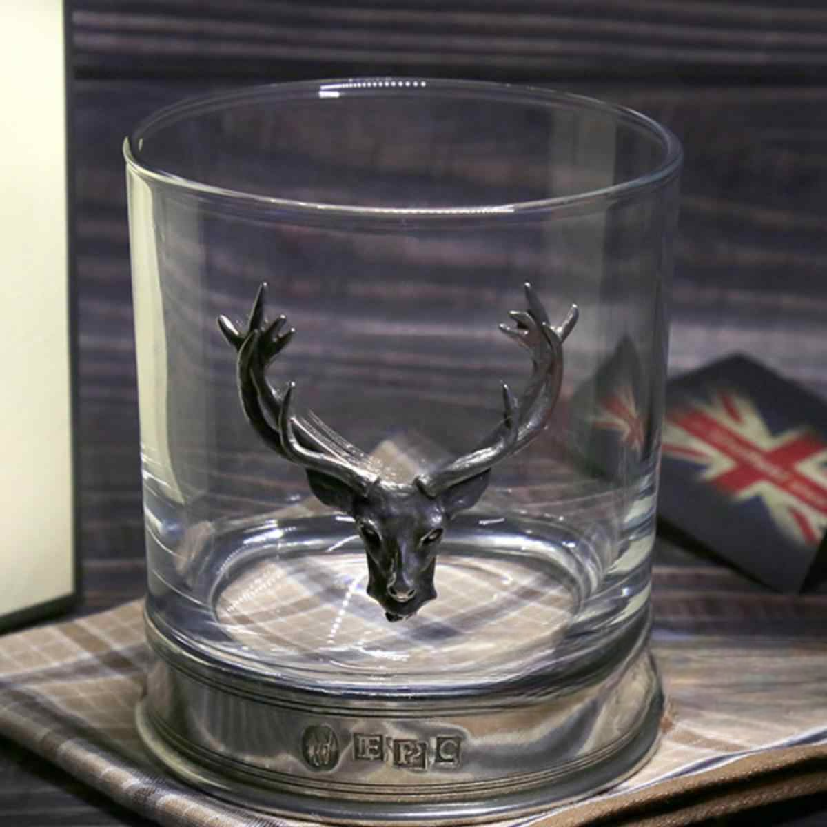Whiskey Glass 312ml – Wide-Mouth Tumbler with Heavy Base, Handcrafted Deer Motif, Gift Boxed