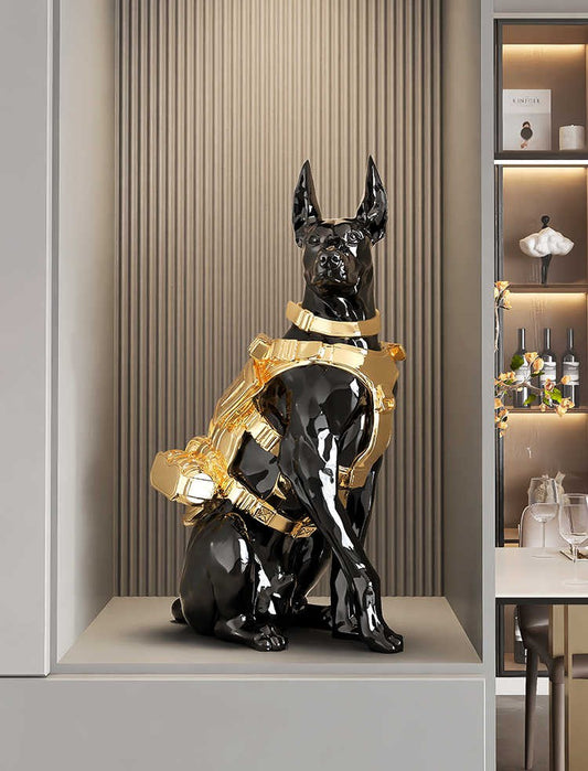 Luxury Doberman Dog Figurine, Unique Designer Tabletop Sculpture for Living Room, TV Cabinet, Bar & Entryway Decor