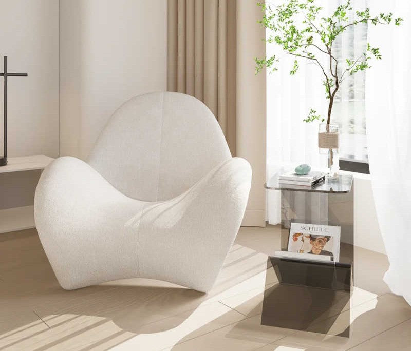 Modern Designer Whale-Inspired Accent Lounge Chair, Plush Single Sofa for Living Room Bedroom, Hidden Wall-Mounted Storage