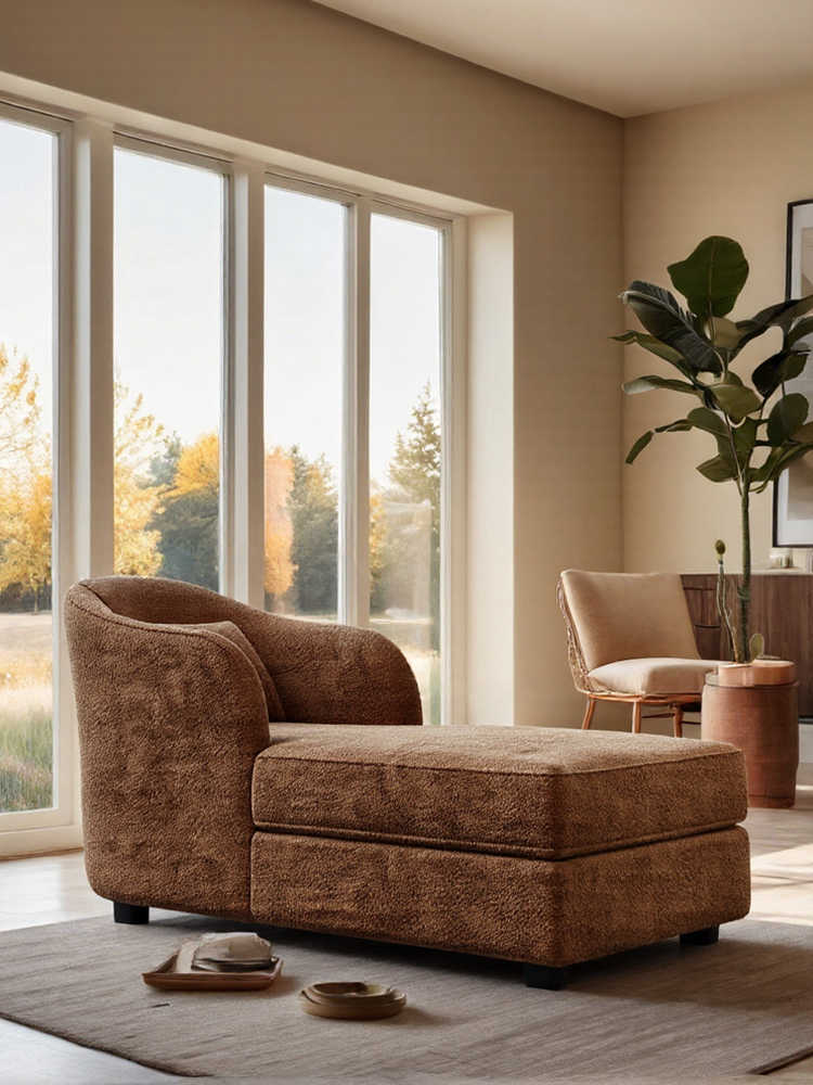 Vintage Chenille Chaise Lounge Sofa – Mid-Century Retro Luxury Recliner for Small Living Room, Bedroom & Hotel Suite