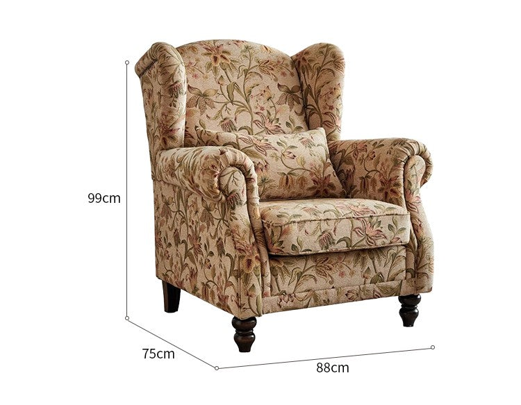 Vintage Floral Tiger Chair – High-Back Retro Armchair, Living Room/Bedroom/Balcony, Designer Single Sofa