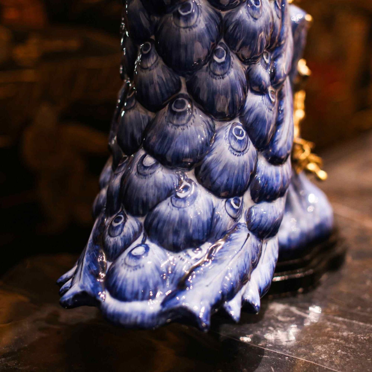 Museum-Quality Blue Ceramic Peacock Sculpture – Traditional Porcelain with Gilded Bronze Accents, Luxury Oriental Art Statement Piece
