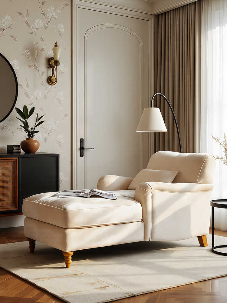 Vintage Chaise Lounge – Retro Bedroom/Living Room Upholstered Fainting Sofa for Apartment, Balcony, Homestay