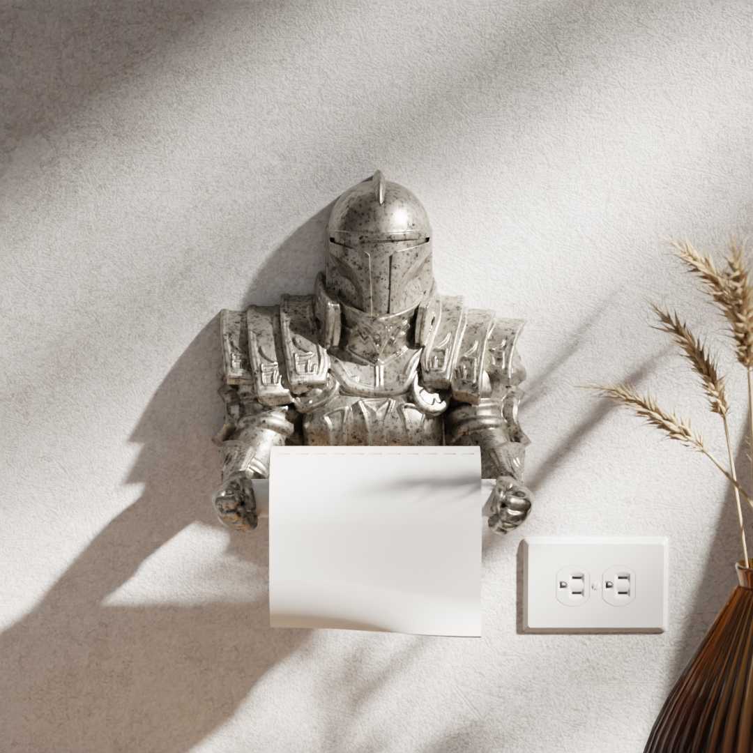 Medieval Knight Toilet Paper Holder Wall Mount, Creative Armor Warrior Bathroom Tissue Dispenser with No-Drill Installation