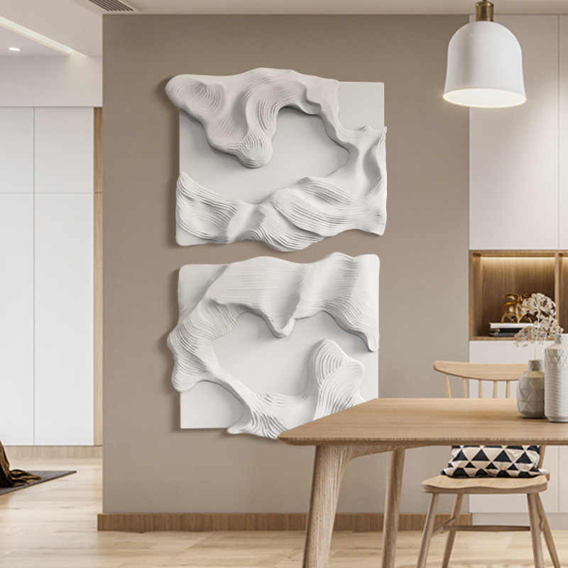 Minimalist 3D Relief Sandstone Wall Art, Luxury Hand-Painted Cream Texture Living Room Sculpture for Modern Entryway Decor