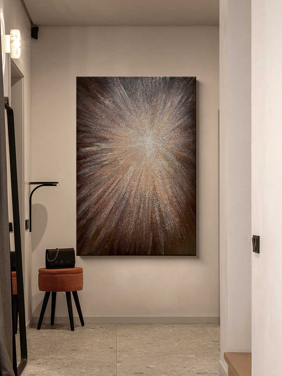 Large Abstract Hand-Painted Textured Oil Painting “Light Burst” – Modern Wall Art for Living Room, Foyer, Luxury Decor