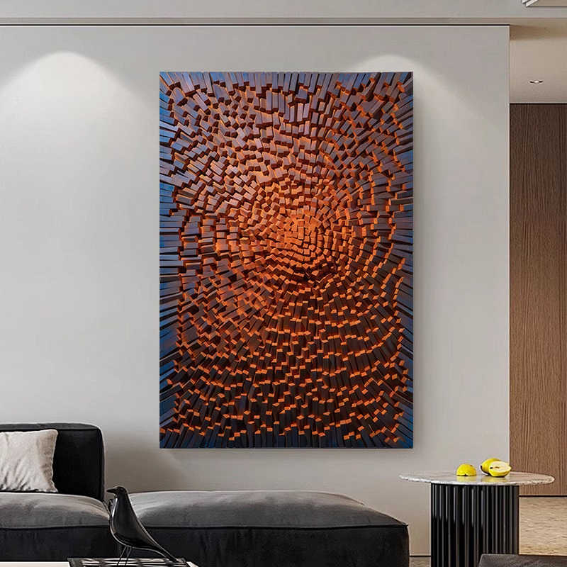 Modern Abstract Wall Art for Sales Offices, Hotels, Grand Entrance Decoration, Duplex Living Room, “Rhythm II” Luxury 3D Textured Painting, Eco-Friendly Sandstone Finish, Hand-Painted, Backlit Warm Light