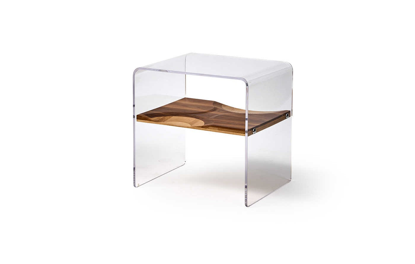 Minimalist Walnut Nightstand, Modern Designer Bedroom Acrylic & Wood Side Cabinet