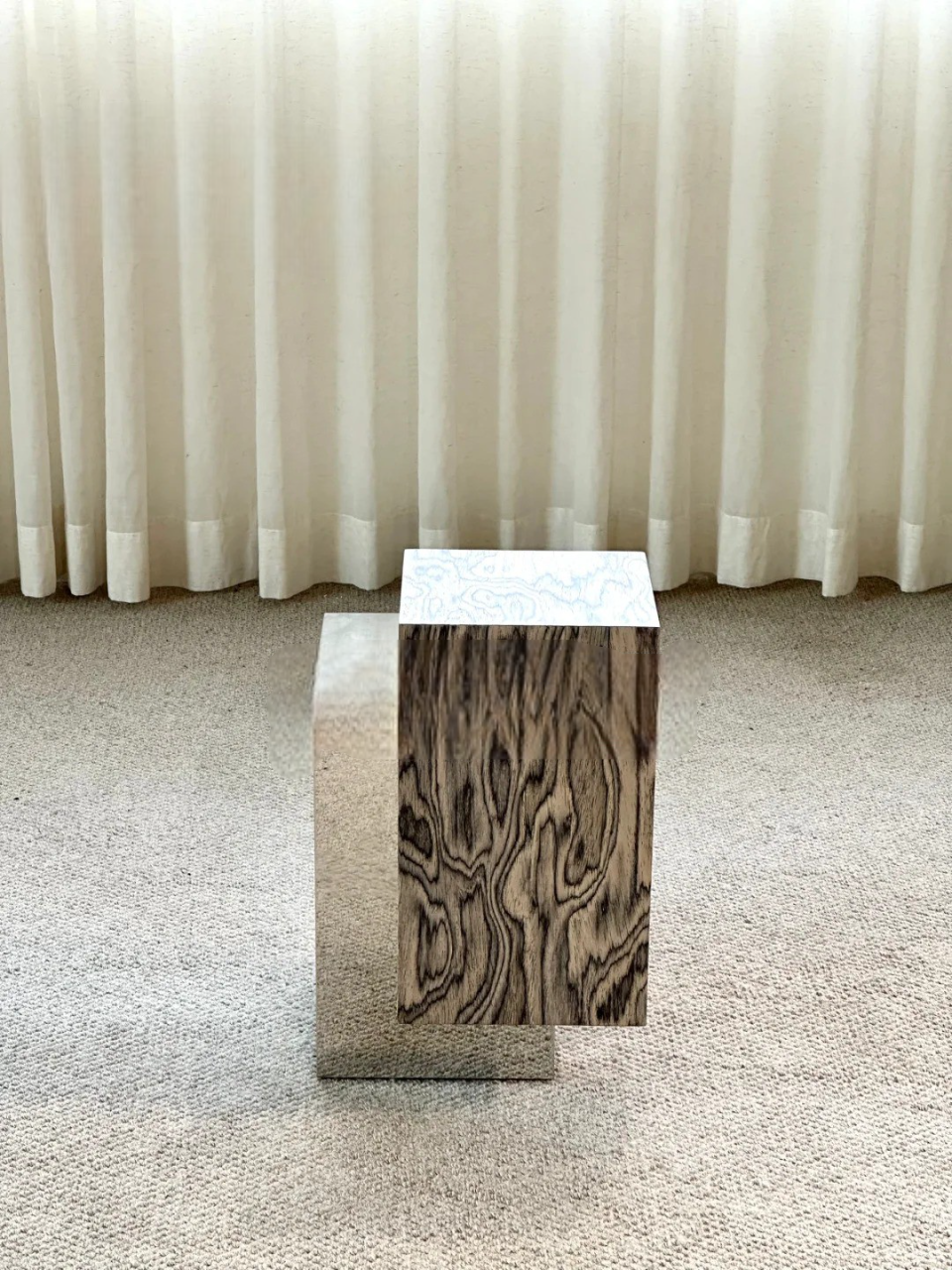 Custom Vintage Wood & Mirror Finish Metal Accent Table, Designer Stacked Block Nightstand for Hotels, Apartments, and B&Bs