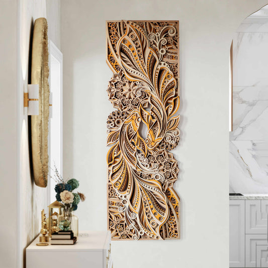 Gold Orange Modern 3D Layered Wall Art – Frameless Luxury Vertical & Horizontal Decorative Panel for Living Room, Entrance, Bedroom, Dining Area