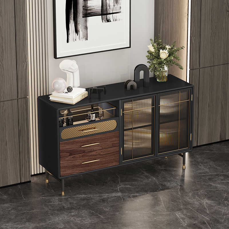Modern Luxury Sideboard, Minimalist Glass Bar Cabinet with Storage Drawers, High-End Dining Room Buffet