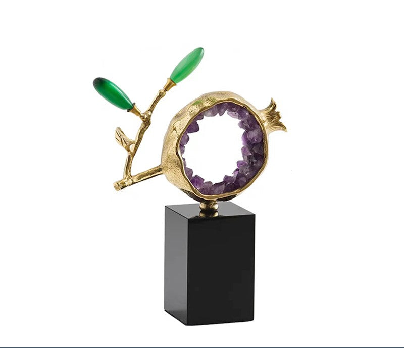 Luxury Amethyst Crystal Agate Deer Figurine Set – Gold Plated Decorative Statues for Living Room, Entryway, TV Cabinet, Housewarming Gift, Large & Small