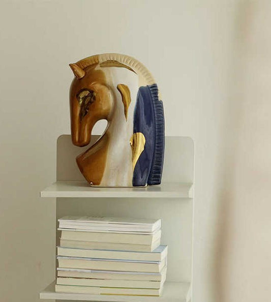 Ceramic Tang Horse Sculpture with Gold Accents, Traditional Asian Glazed Art Figurine for Home Decor, Elegant Desktop Ornament & Housewarming Gift