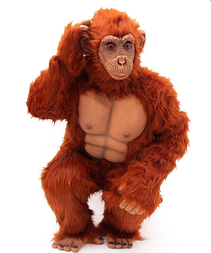 Adult Yellow Monkey Costume – Plush Orangutan Suit with Latex Mask, Halloween Party & Stage Animal Outfit