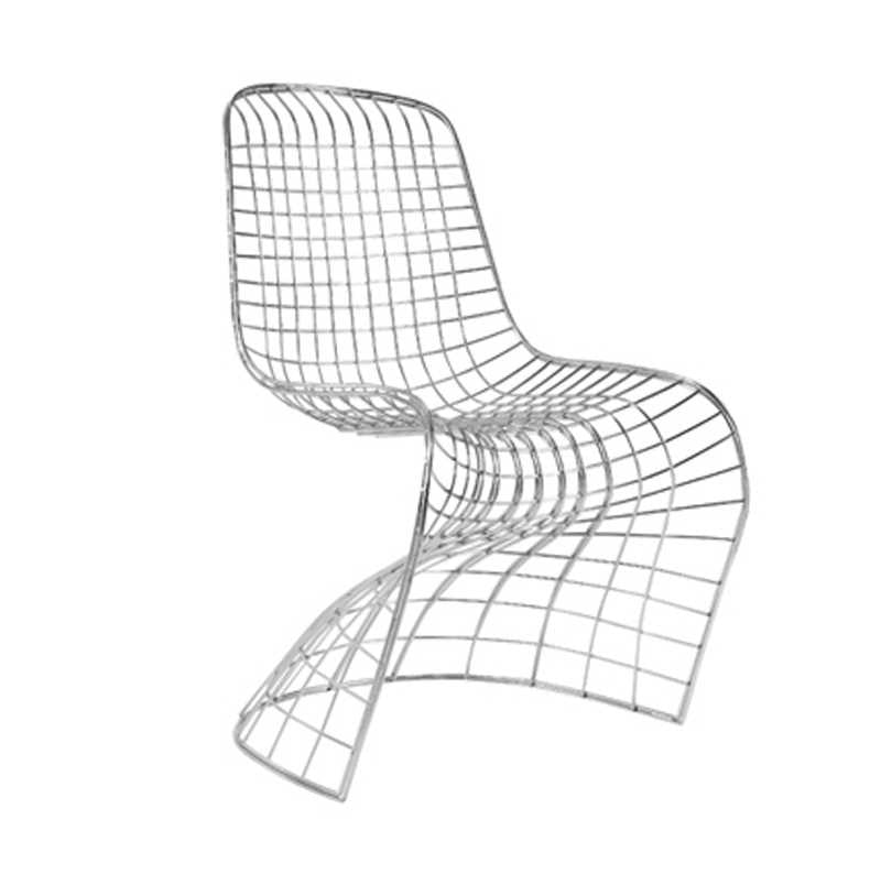 Modern Minimalist Steel Wire Dining Chair for Indoor and Outdoor Use, Contemporary Swerve Design – Black or White Powder Coated Finish