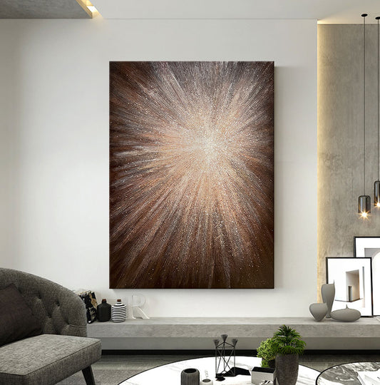 Large Abstract Hand-Painted Textured Oil Painting “Light Burst” – Modern Wall Art for Living Room, Foyer, Luxury Decor
