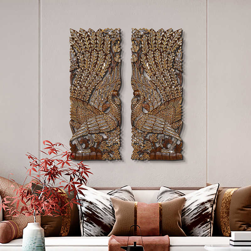 Luxury Handcrafted Peacock Wall Panel Set – Ornate Wood Carving Wall Art, Decorative Peacock Pair for Living Room, Bedroom, Hallway