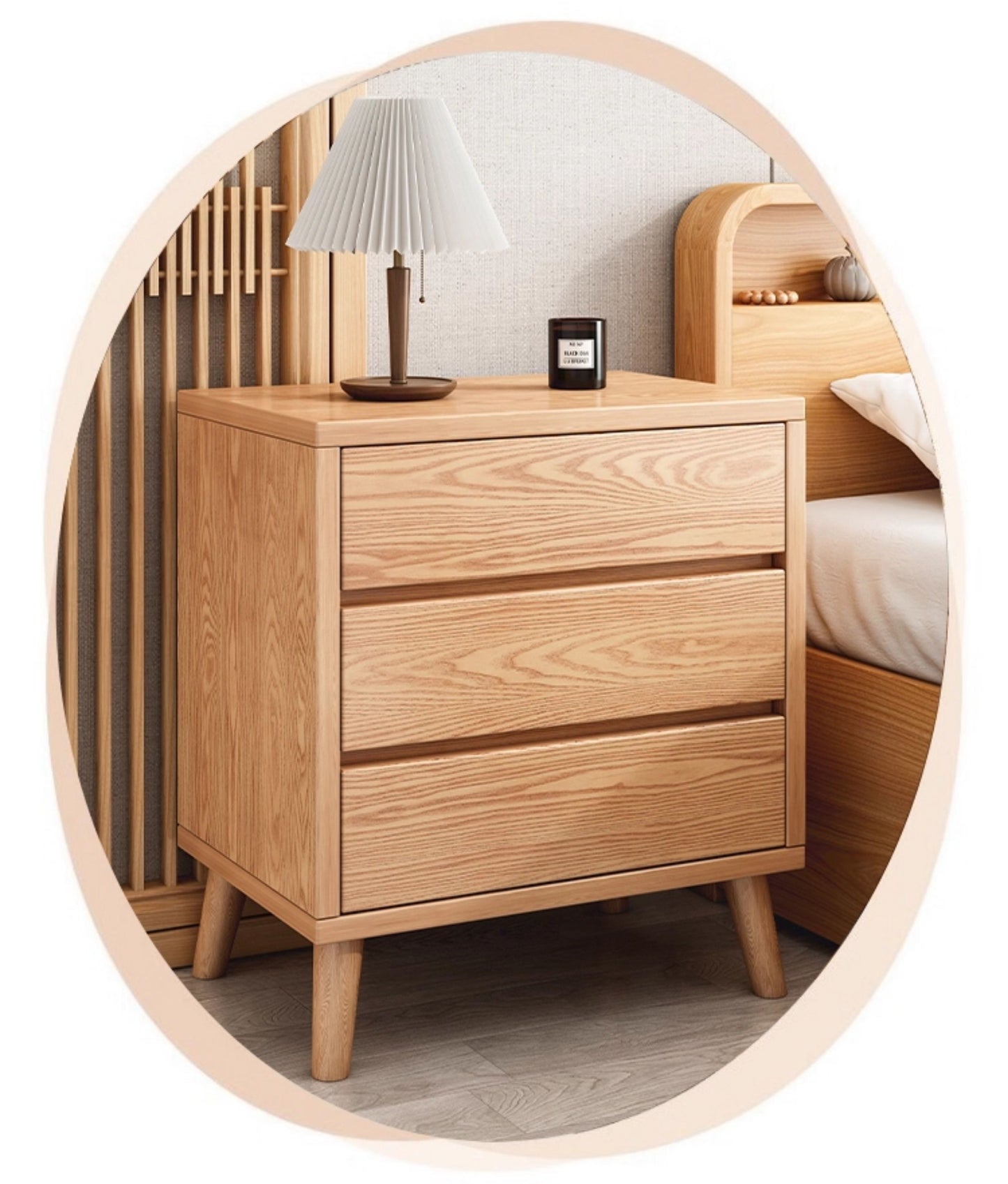 Modern Solid Wood Bedside Table – Minimalist Tall Nightstand, Narrow High Storage Cabinet, 3 Drawers