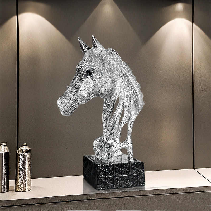 High-End Modern Transparent Horse Head Sculpture – Luxury Acrylic Art Decor for Living Room, Study, Entryway, Wine Cabinet