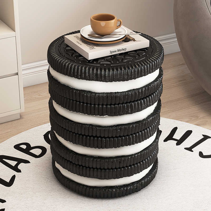 Giant Oreo Cookie Side Table, Realistic Sandwich Cookie Stool with Storage Function, Novelty Food-Inspired Furniture for Living Room & Bedroom