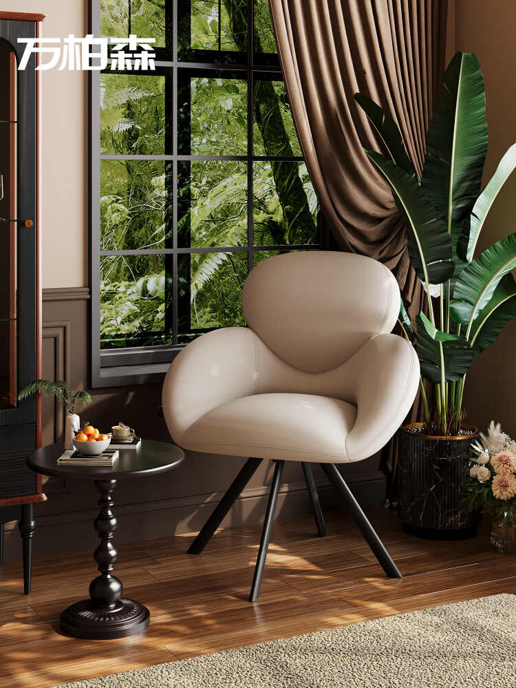 Luxury Swivel Vanity Chair – Mid-Century Modern Leather Accent Chair with Backrest, Designer Rotating Makeup Stool for Bedroom, Dressing Room, Home Office