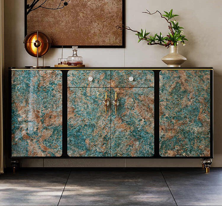 Luxury Green Jade Sideboard Buffet, ENF-Grade Solid Wood Cabinet for Dining Room & Entryway, Modern High-End Console with Storage