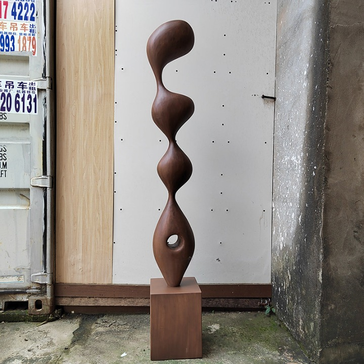 Tall Abstract Rubberwood Floor Sculpture, Modern Organic Decor, 78.7 Inch