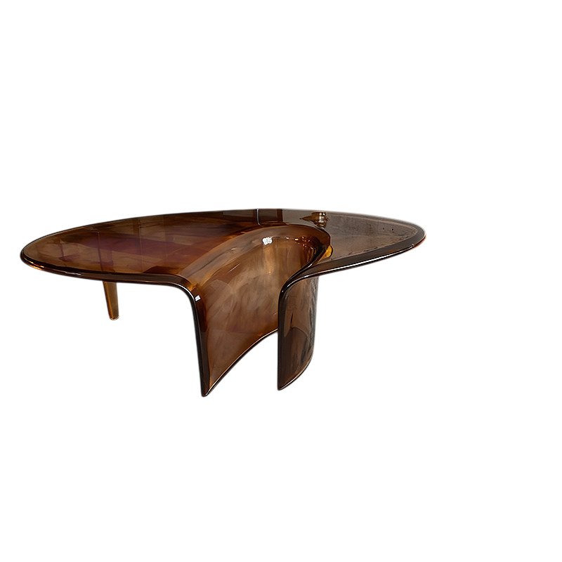 Brown Resin Coffee Table, Organic Waterfall Cocktail Table for Living Room, Modern Transparent Accent Center Table for Apartment, Lounge and Reception Area
