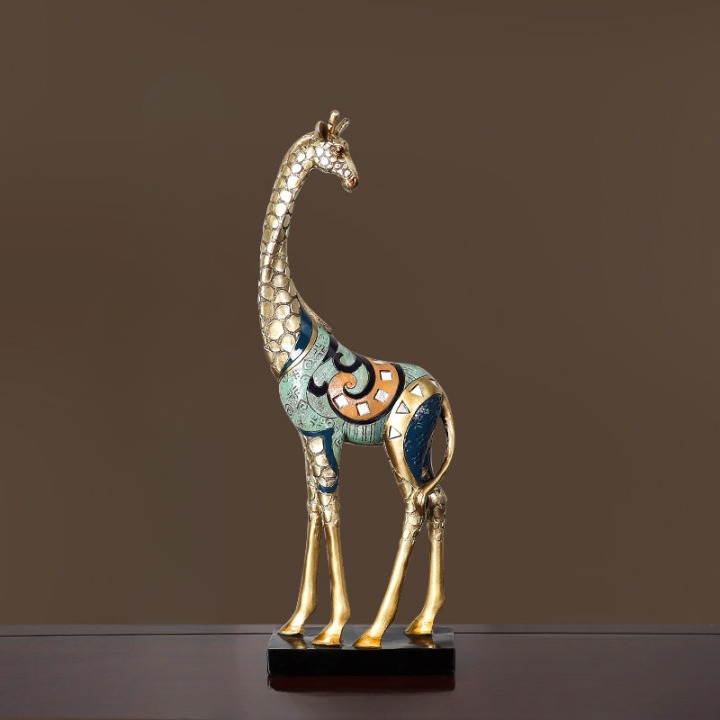 Decorative Giraffe Figurine, Gold Mosaic Tabletop Sculpture