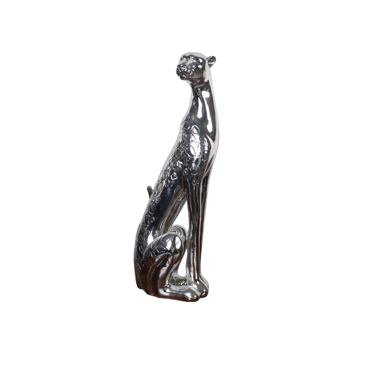 Set of 3 Sitting Leopard Statues, Modern Big Cat Animal Sculptures, Blue Velvet Flocked Brown Flocked and Silver Decor Figurines for Living Room, Office, Entryway, Shelf, Console Table