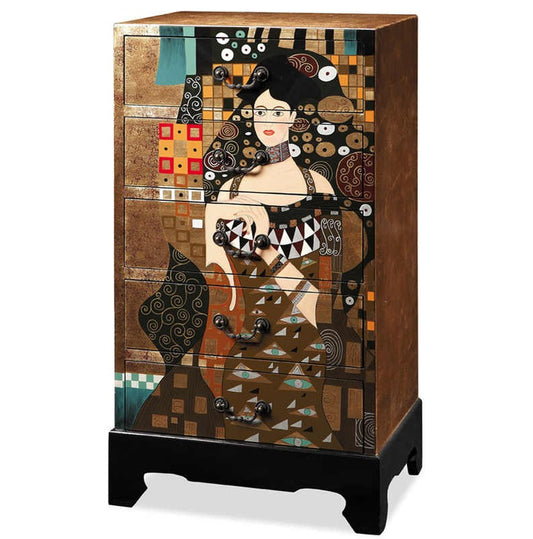 Classical European Gold Leaf Hand-Painted Five-Drawer Storage Cabinet, Villa Sample Room Noble Lady Klimt-Inspired Artistic Decorative Cabinets